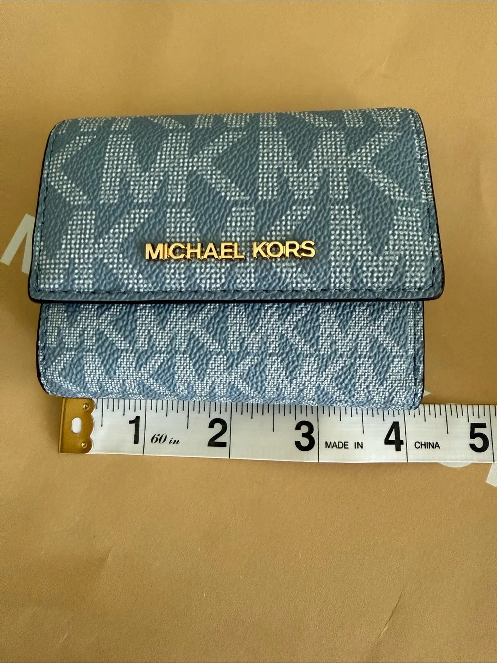 Michael Kors Light Blue Logo-Print Compact Wallet with Gold Hardware - Picture 10 of 10